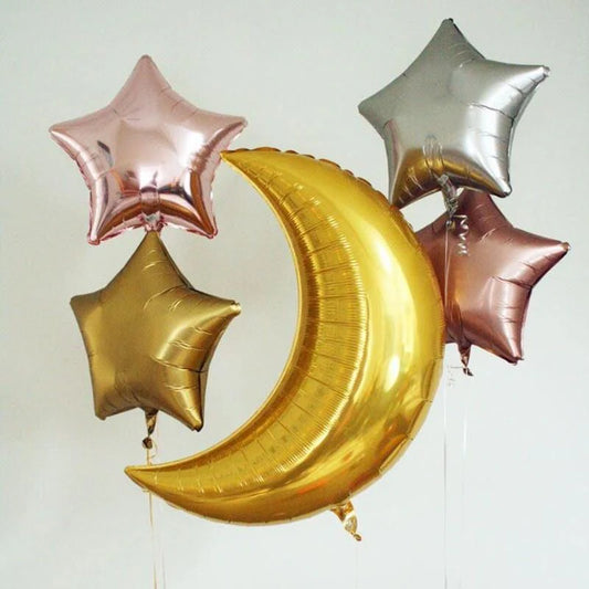 AnnoDeel  Moon Star Mylar Balloons, Gold & Silver Foil Balloons for Party Decorations